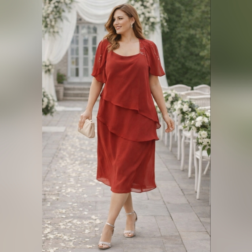 witness of love chiffon layered cocktail dress beaded cape overlay flutter l